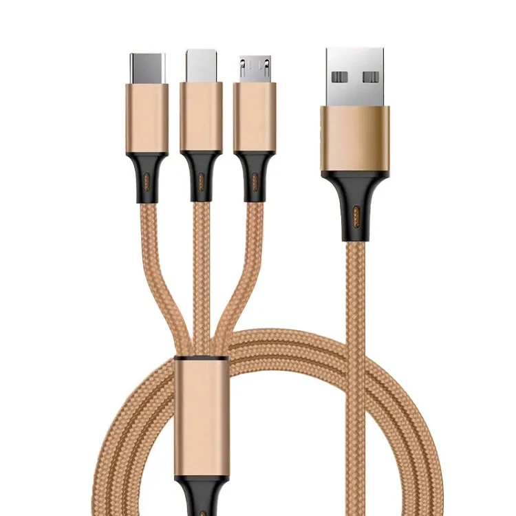 3 In 1 Nylon Braided Multi USB Fast Charging Cables Micro Type C Cable Phones Android Charger Cord Mobile Cell Phone_voghion.com