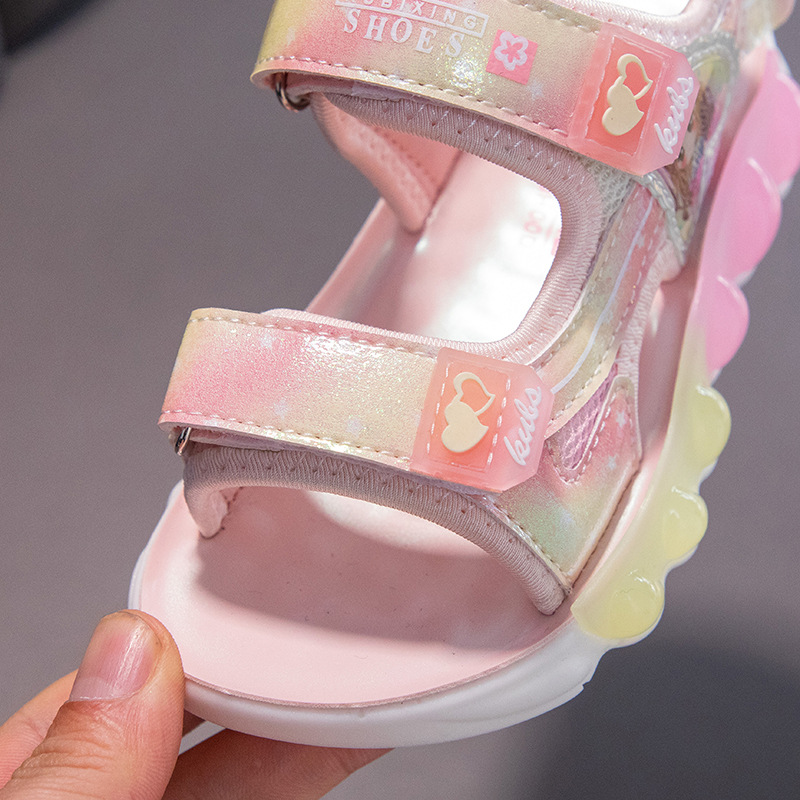 2024 Sandali da ragazza primaverili in pelle artificiale da spiaggia con velcro in gomma rosa viola stile principessa scarpe per bambini dei cartoni animati_voghion.com