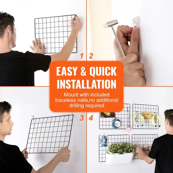 VEVOR Grid Wall Panels, 4 Packs Wire Wall Grid For Photo Pictures Display, Wall Storage Organizer Metal Grid Wall Panel For Home Office Decor With C_voghion.com