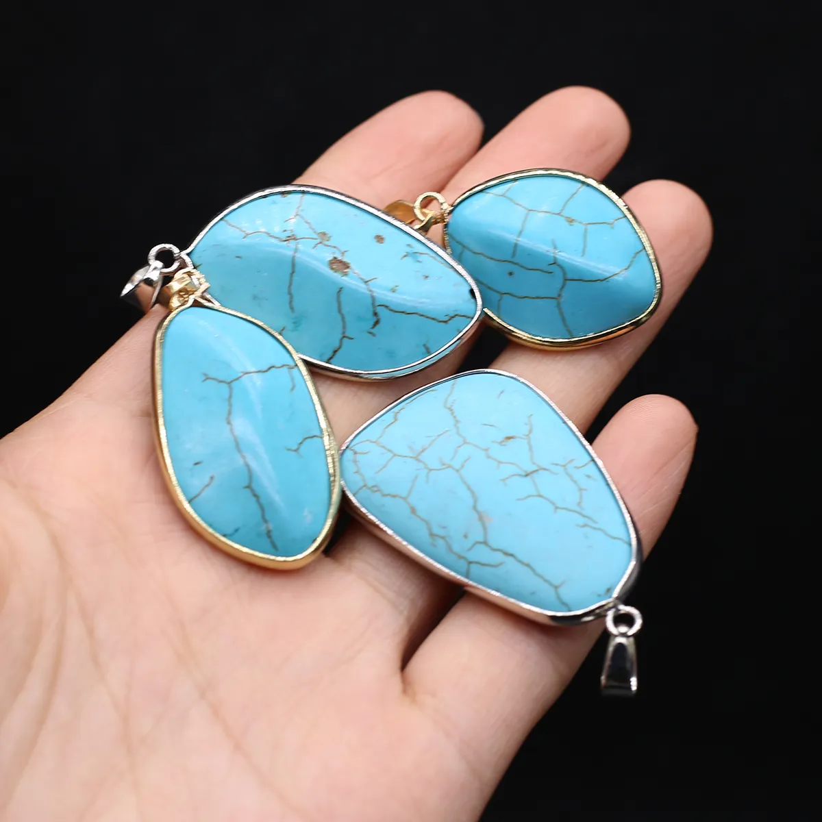 Collane con ciondolo in turchese naturale, forma irregolare, foglia trapezoidale, squisiti gioielli fai da te, collana e orecchino._voghion.com