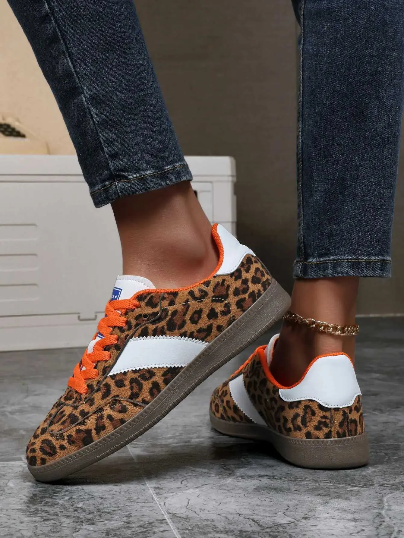 Scarpe da ginnastica classiche retrò da donna con stampa leopardata, da passeggio, alla moda, con lacci, antiscivolo, casual, da corsa_voghion.com