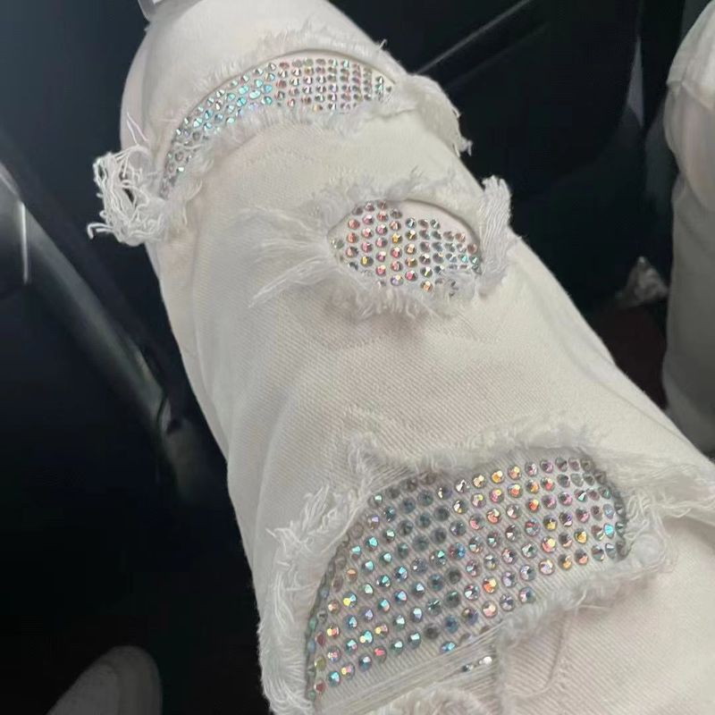 Vêtements pour hommes jeans diamant pour hommes, célébrité Internet lavée et personnalité en détresse pantalons déchirés, cool high_voghion.com