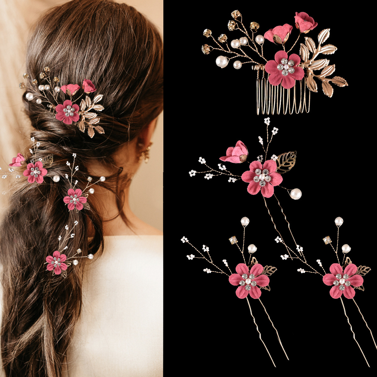 Ensemble exclusif de 4 pièces de vêtements pour femmes, fleurs colorées, ensemble de combinaison de mariage, coiffe, accessoires pour cheveux, lot_voghion.com