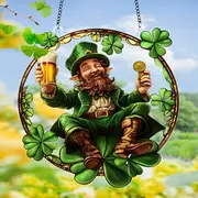 Gelukskabouter-zonnevanger - 23 cm gekleurd acrylkunstwerk. Feestelijke Ierse decoratie voor St. Patrick's Day of als decoratie voor in huis._voghion.com