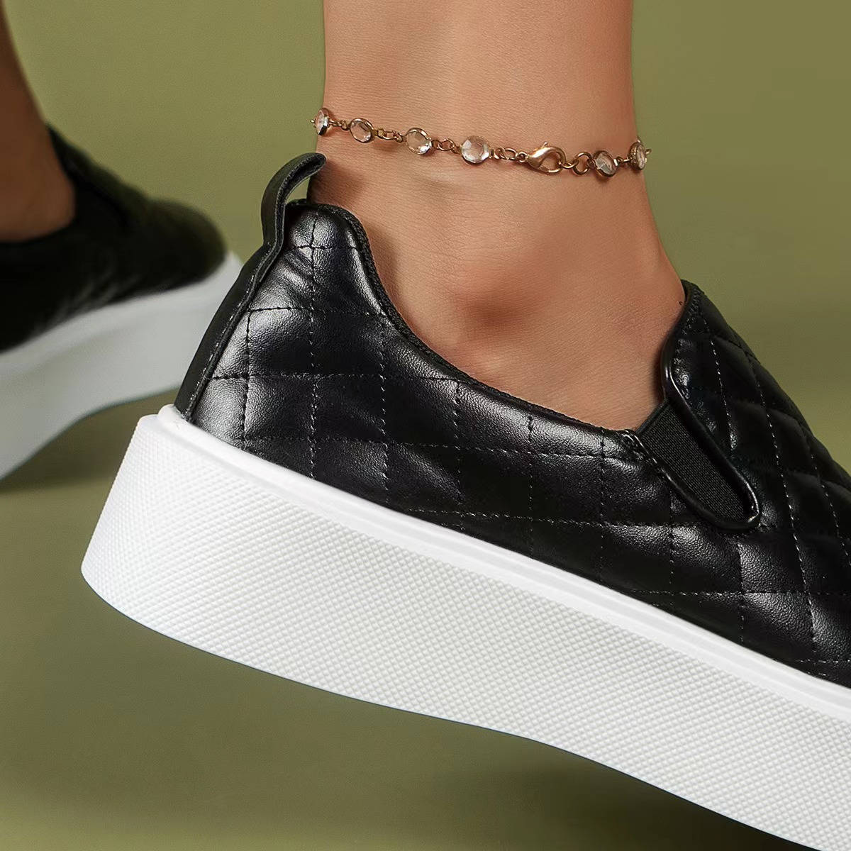 Damenmode große Größe flache flache runde Kopf niedrige karierte Einzelschuhe für Frauen einfache einfarbige Fußset faule Halbschuhe_voghion.com