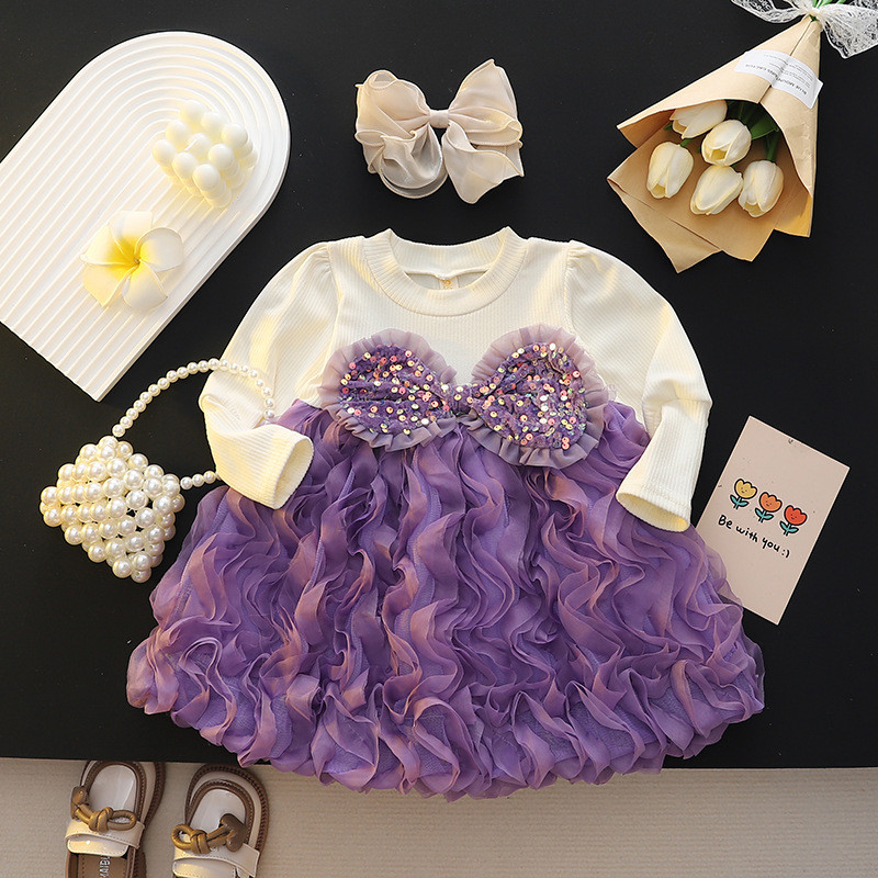 Robe bébé fille robe tutu à paillettes et nœud robe de fête d'anniversaire pour bébé fille