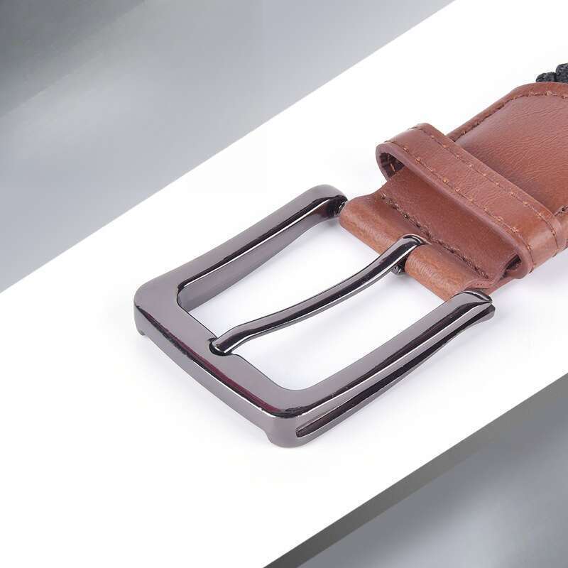 Belt, Men's Woven Lengthened Elastic Waistband, New Canvas Pin Buckle, No Hole Trouser Belt_voghion.com