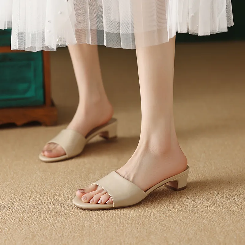 Size JOZHAMTA 33-42 Women Mules Sandals Real Leather Thick Mid Heels Summer Shoes 2025 Casual Daily Home Outdoor Slides_voghion.com