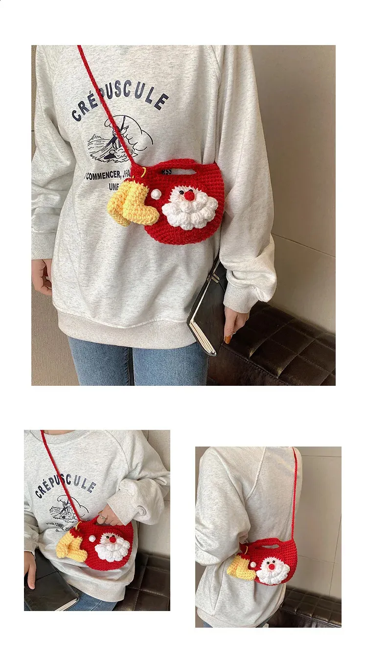 Semplice e carina borsa a tracolla casual versatile in maglia natalizia infantile 2024 tendenza moda di nicchia 240912_voghion.com