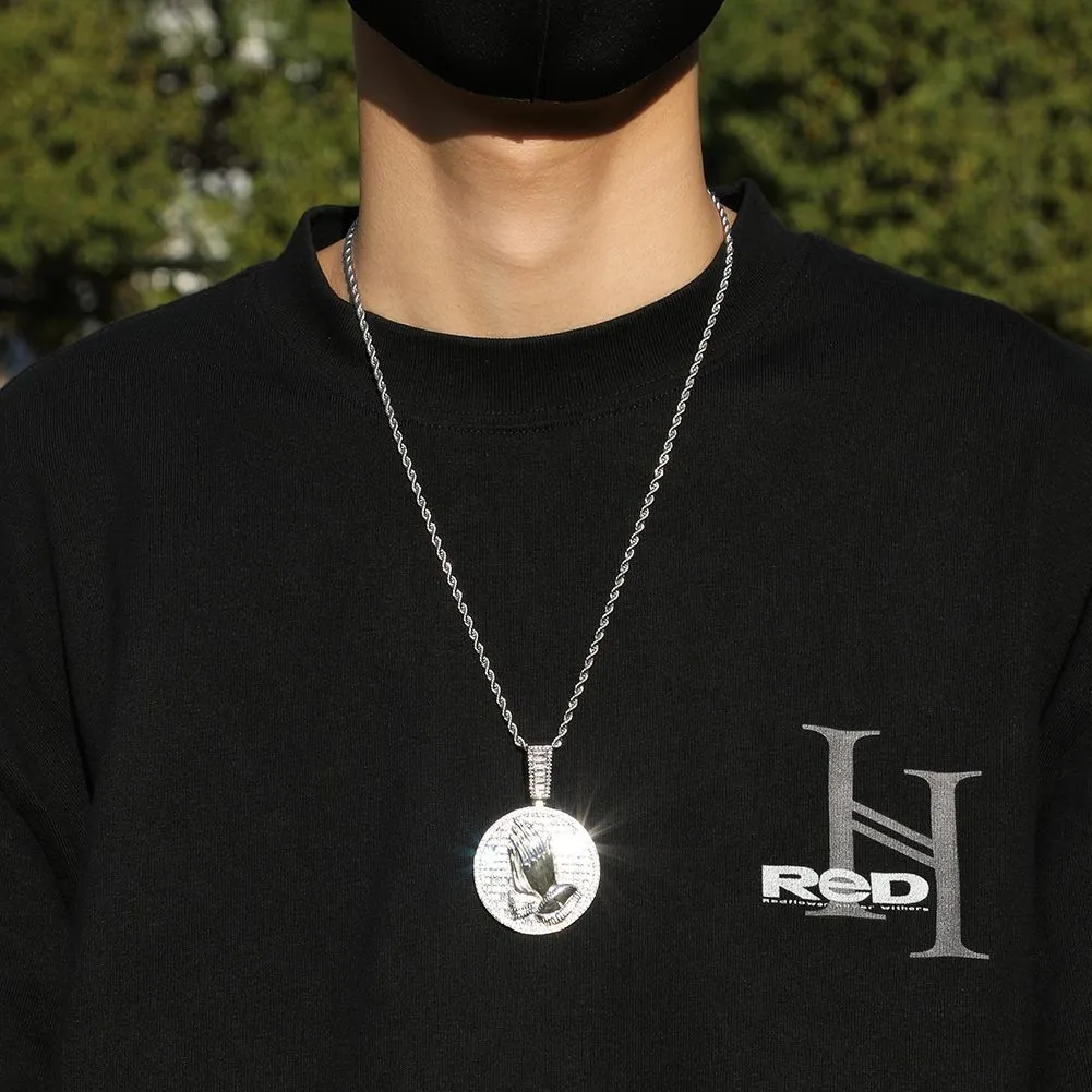 Collana con ciondoli Hip Hop che giocano con le mani, bling, regali di gioielli religiosi con zirconi completi_voghion.com