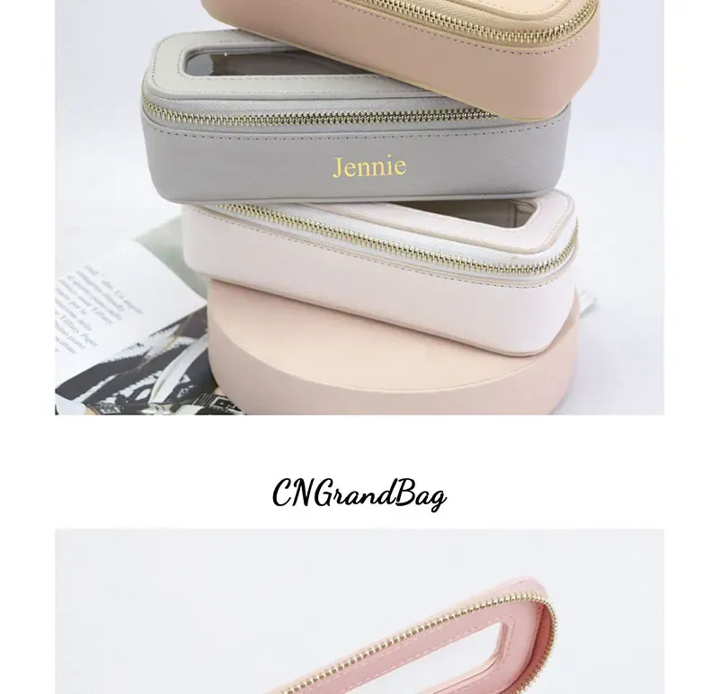 Trousse de toilette personnalisée en cuir véritable, colorée, classique, portable, voyage, transparente, en PVC, cosmétique, TPU_voghion.com