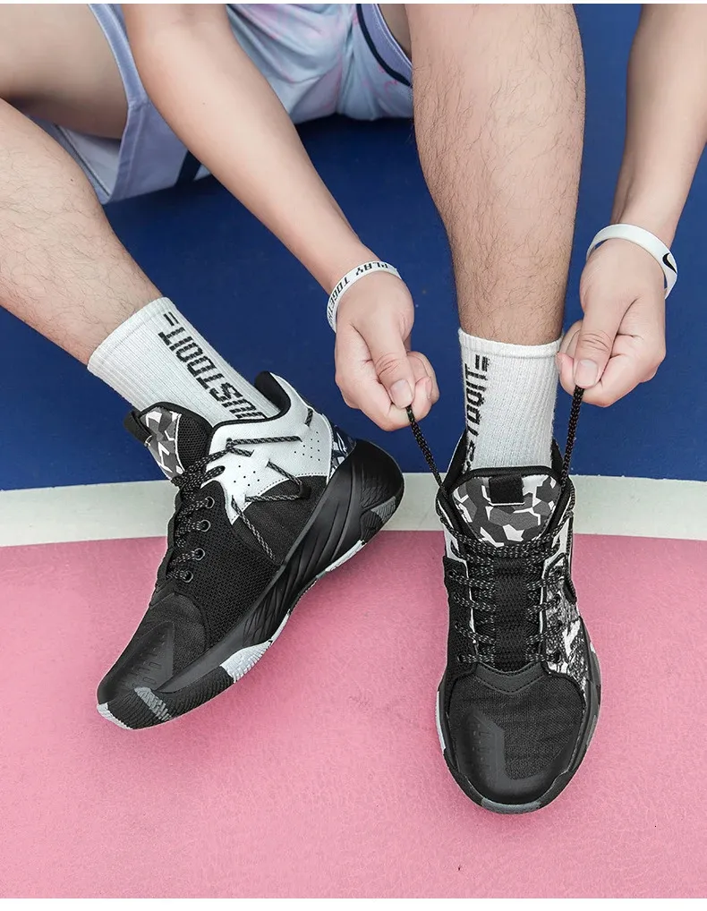 Siatkowe czarne męskie trampki Cut Mid damskie amortyzowane antypoślizgowe buty do koszykówki na zewnątrz buty sportowe_voghion.com