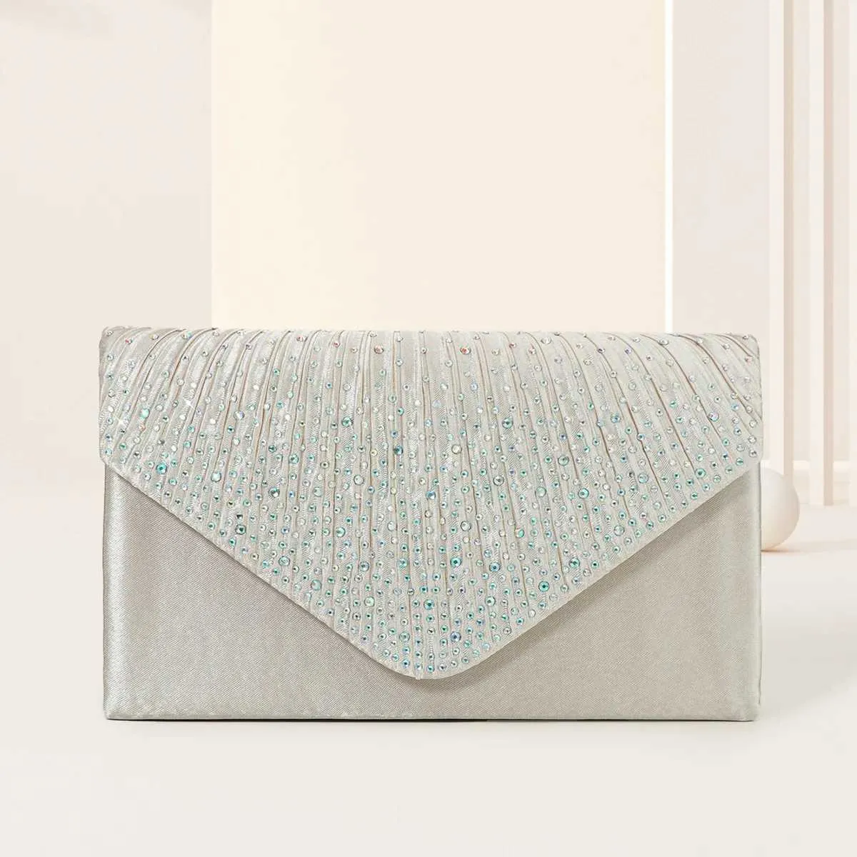 Elegant Rhie Evening Bag Womens Ruched Clutch Purse Flap Handbag For Wedding Party Prom BanquetC241218_voghion.com