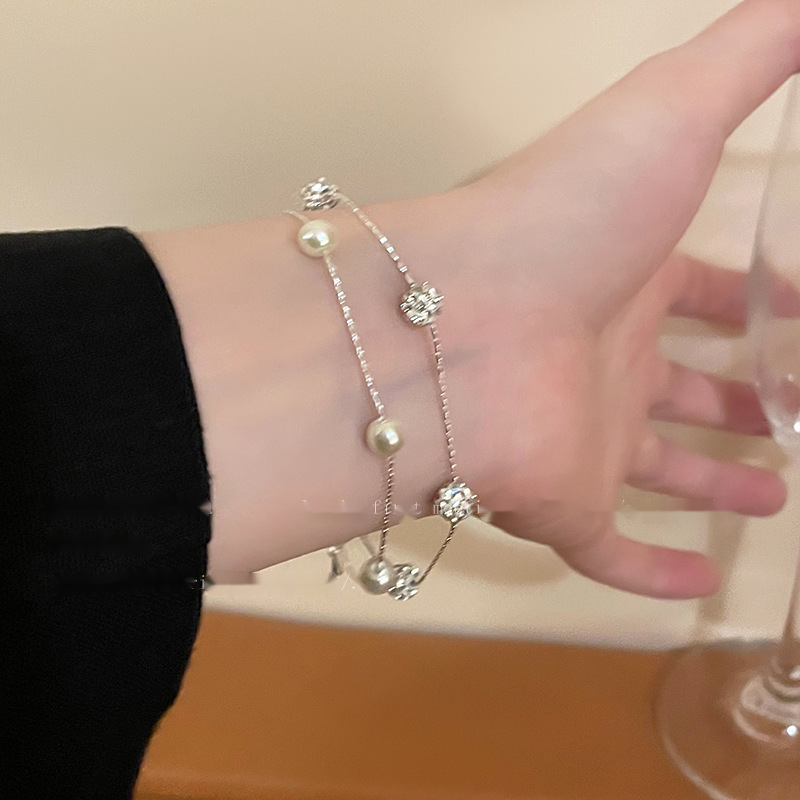 Korejiešu stila populāra divslāņu pērļu aproce sievietēm, viegla nišas dizaina, daudzpusīga un eleganta_voghion.com