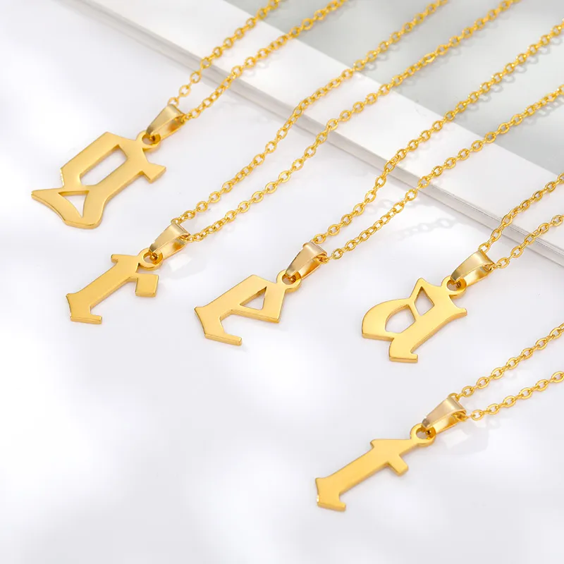 Catene Collana con Iniziale Piccola per Donna Catena con Lettera Collane in Acciaio Inossidabile Carattere Inglese Antico Minuscolo All'ingrosso_voghion.com