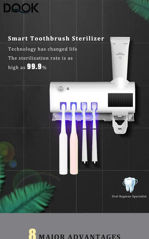 Toothbrush Holders Toothpaste Dispenser Solar Energy Bathroom Storage Box Multifunction USB Charge_voghion.com