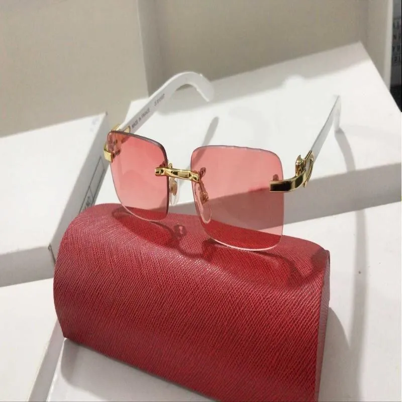 Designer Sunglasses Yellow Polarized Rimless Square Horn Glasses_voghion.com