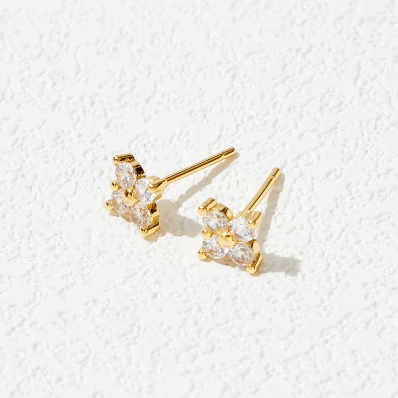 Light Style Zircon Lucky Four Leaf Clover Mini Exquisite Earrings Popular Jewelry_voghion.com