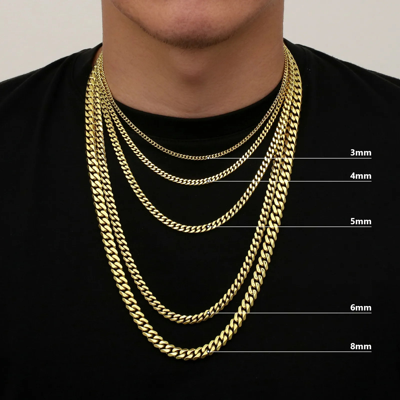 KRKC all'ingrosso 3mm 4mm 5mm 6mm 8mm 14k placcato oro in acciaio inossidabile Miami cubano maglia collana chiusura a moschettone catene da uomo_voghion.com