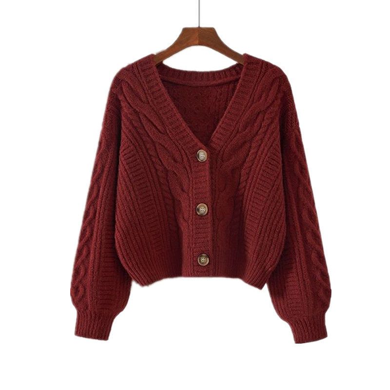 Vêtements pour femmes Pull col en V lâche femmes style paresseux automne et hiver vêtements d'extérieur 2024 nouveaux hauts rétro twist court_voghion.com