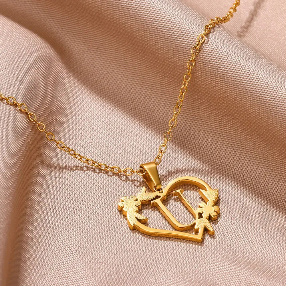 Anhänger Halsketten AZ Edelstahl Schmuck Initiale Herzanhänger geeignet für Frauen Liebeskette Anfangsbuchstabe_voghion.com