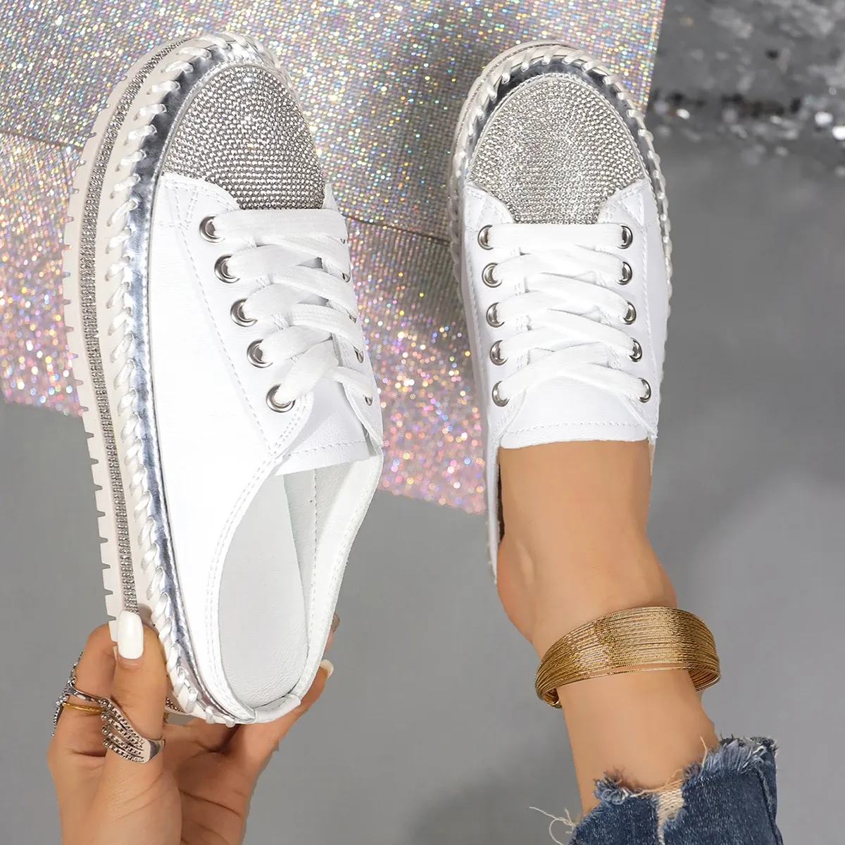 trend Woman Crystal Half Slippers For Women Flat Platform Comfortable Elegant Shoes Bg Women's Sandals 1b46 Platm_voghion.com