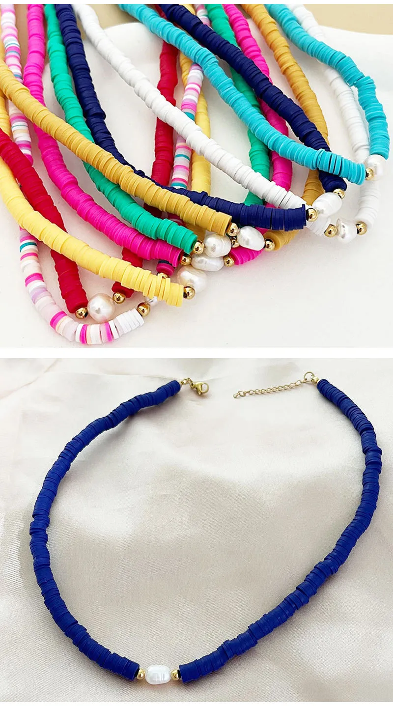 Collane con ciondolo Collana con perline di riso Argilla polimerica Perla Originalità Colore pieno Lavorazione a mano Regolabile Moda bohémien_voghion.com