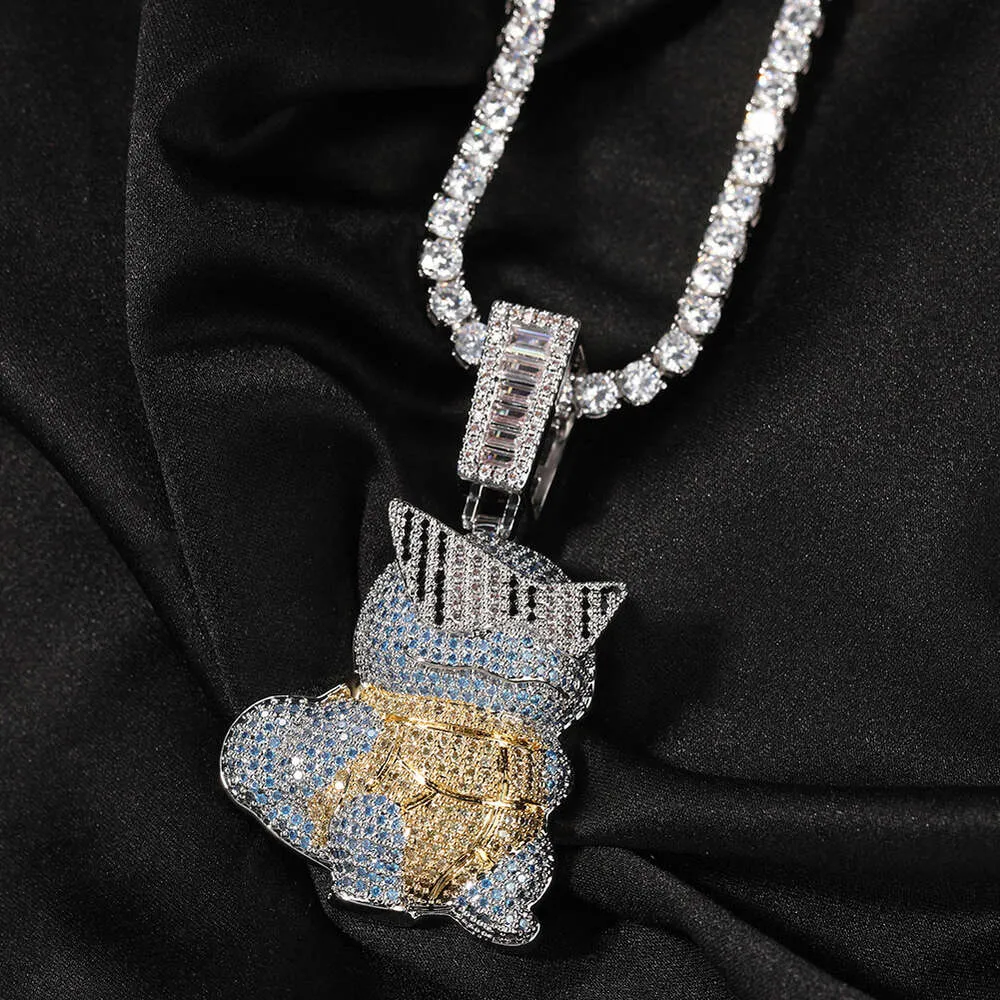Collana con ciondolo a forma di tartaruga Jeannie dei cartoni animati hip hop, con ciondolo a forma di catena e personalità, con diamanti taglio brillante, in oro e argento sterling._voghion.com