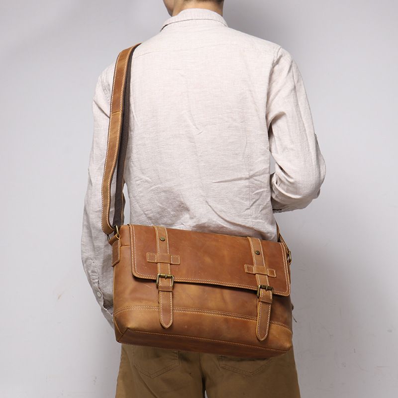 Minimalistische Retro-Herrentasche, Crazy Horse Leder Herren, Echtleder Umhängetasche für Damen, modische_voghion.com