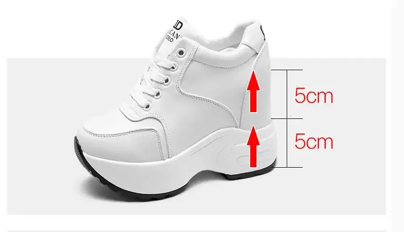 Women's Platform Sneakers Leather Chunky Trainers White Wedges_voghion.com