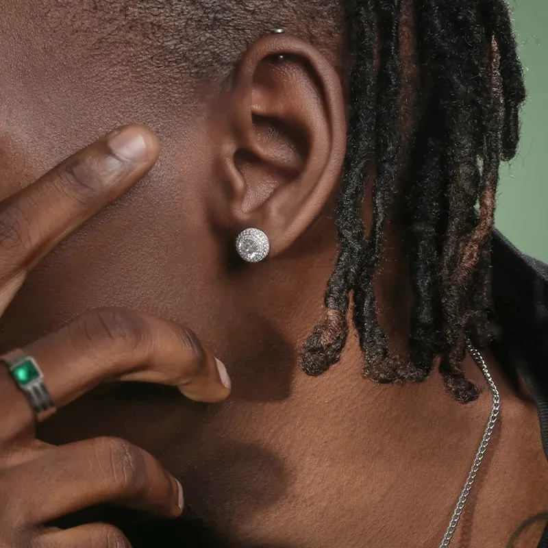 Orecchini a cerchio con borchie Hip Hop Iced Out per uomo, con zirconi color oro, accessori per piercing all'orecchio, tendenza Hiphop_voghion.com