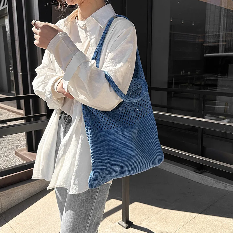 Borse a tracolla di grande capacità, alla moda, da donna, in tessuto cavo all'uncinetto, borse a mano, ecologiche, per la spesa._voghion.com