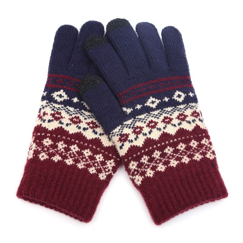 Höst Vinter Vuxen Varm Jacquard stickad Toucreen garn och Veet Anti Cold Finger Handskar_voghion.com