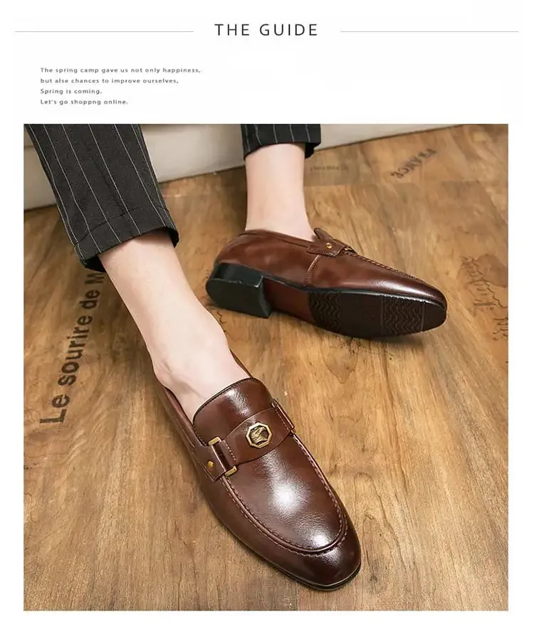 Black Loafers Slip-On Round Toe Fashion Mens Dress Wedding Shoes for Men Size 38-47 240703_voghion.com