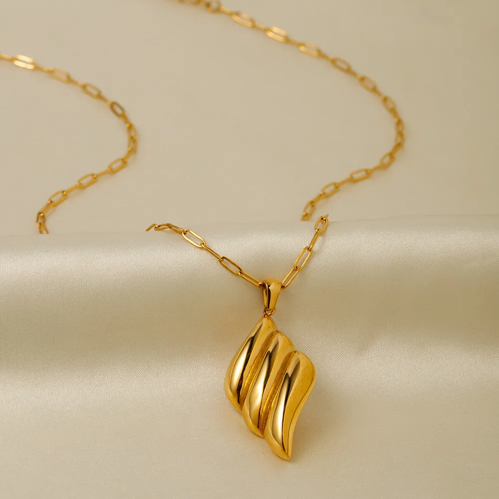 Colliers à pendentif en forme d'aile épaisse pour femmes, couleur or, acier inoxydable, bijoux minimalistes, étanches, vintage_voghion.com