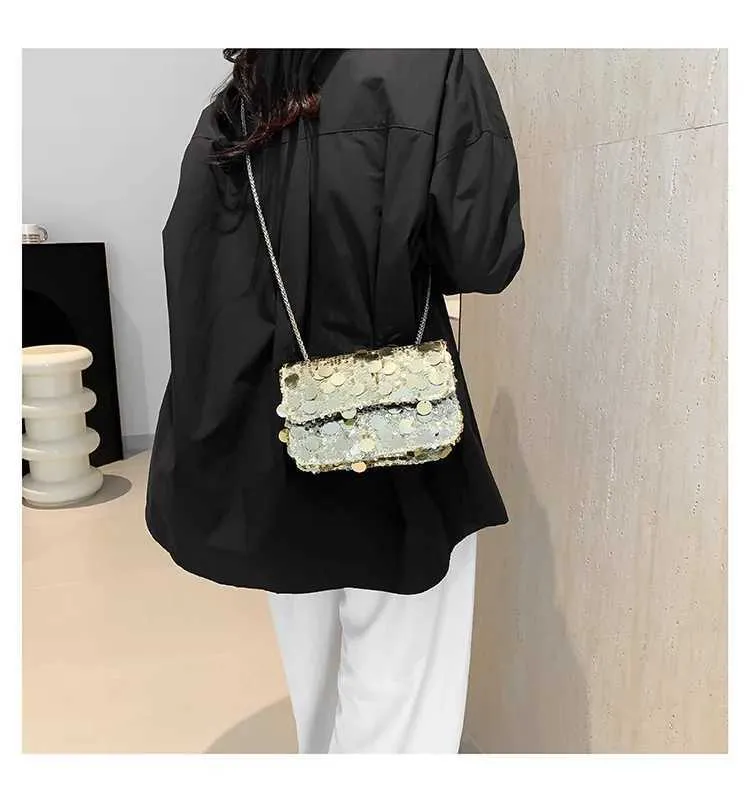 Sequined Shoulder Bag For Women Shiny Glossy Square Chain Bag_voghion.com
