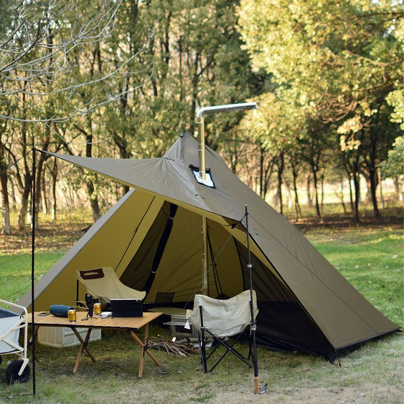 Camping în aer liber 15D cu o singură față din silicon pentru două persoane, ultra-ușor, plus perdea de cer, cort piramidal două în unu_voghion.com