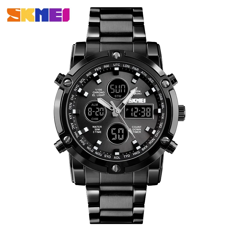 Men's Digital Quartz Watch Waterproof Multi Time Display_voghion.com