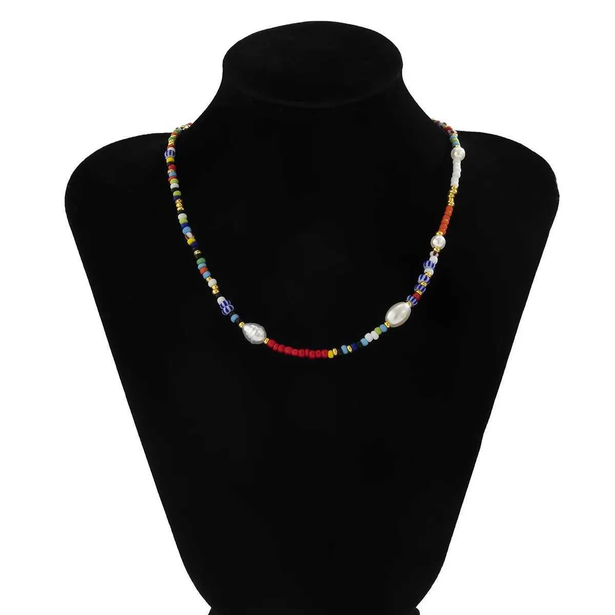 Colliers pendentifs nouvelle mode coréenne colorée mignonne perles de rocaille chaîne collier ras du cou pour femmes perles simulées baroques_voghion.com