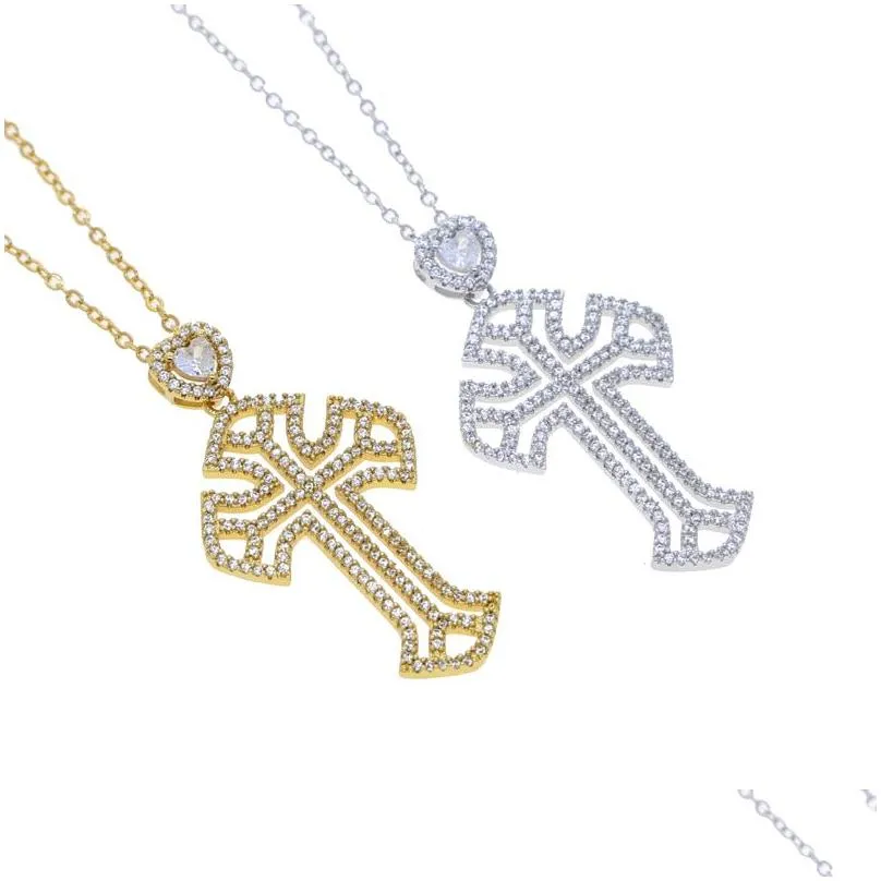 Pendant Necklaces 2024 New Styles Fashion Cross Necklace Paved Heart Cz Love For Women Mom Ice Out Jewelry Drop Delivery_voghion.com