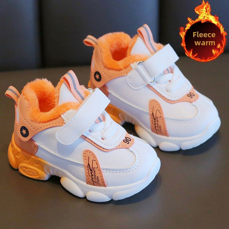 Ausverkauf Kinder Baumwolle 2024 Winter Jungen und Mädchen Sneaker Fleece-ed Warm Kleinkind Baby Weiß Schuhe_voghion.com