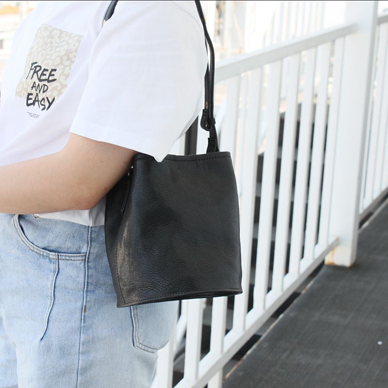 Italienische erste Schicht Rindsleder Tote Bucket Bag Schulter Unterarm Damentasche schlichter Stil High-End vielseitige_voghion.com