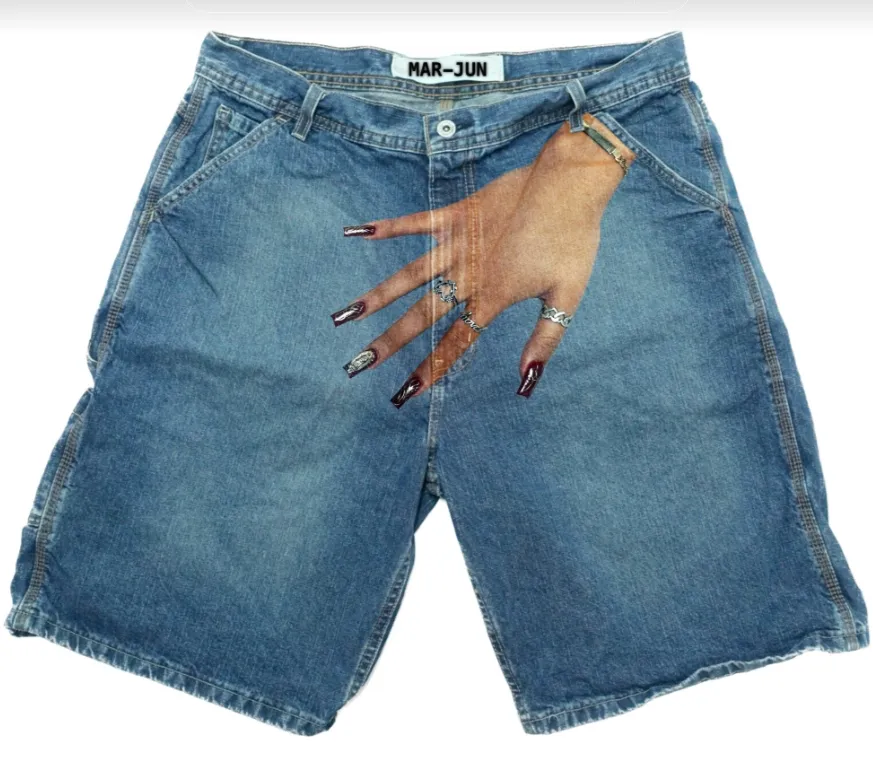 Pantaloncini da palestra da uomo, stile streetwear, Y2K, Haruku, hip hop, con stampa dita, retrò, blu, larghi, in denim, da basket, sopra il ginocchio_voghion.com