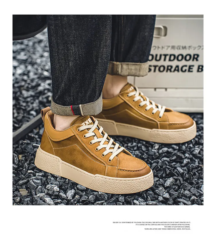 Baskets en cuir pour homme semelle épaisse style coréen_voghion.com
