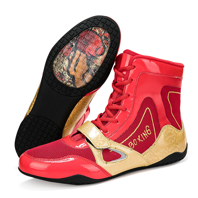Chaussures de boxe pour hommes et femmes de grande taille Chaussures de combat Couple Chaussures d'entraînement Sanshou légères antidérapantes Chaussures de combat