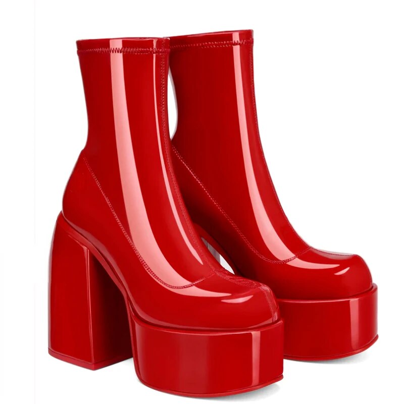 Bottes modernes femmes plate-forme ronde T botte en cuir talons épais fermeture éclair concepteur bloc talon Shs mode filles décontracté_voghion.com