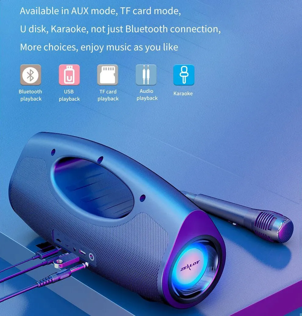 Mikrofony Zealot P1 Bezprzewodowy głośnik Bluetooth Karaoke 40 W Zewnętrzny subwoofer Super Bass Stereo Przenośny z_voghion.com