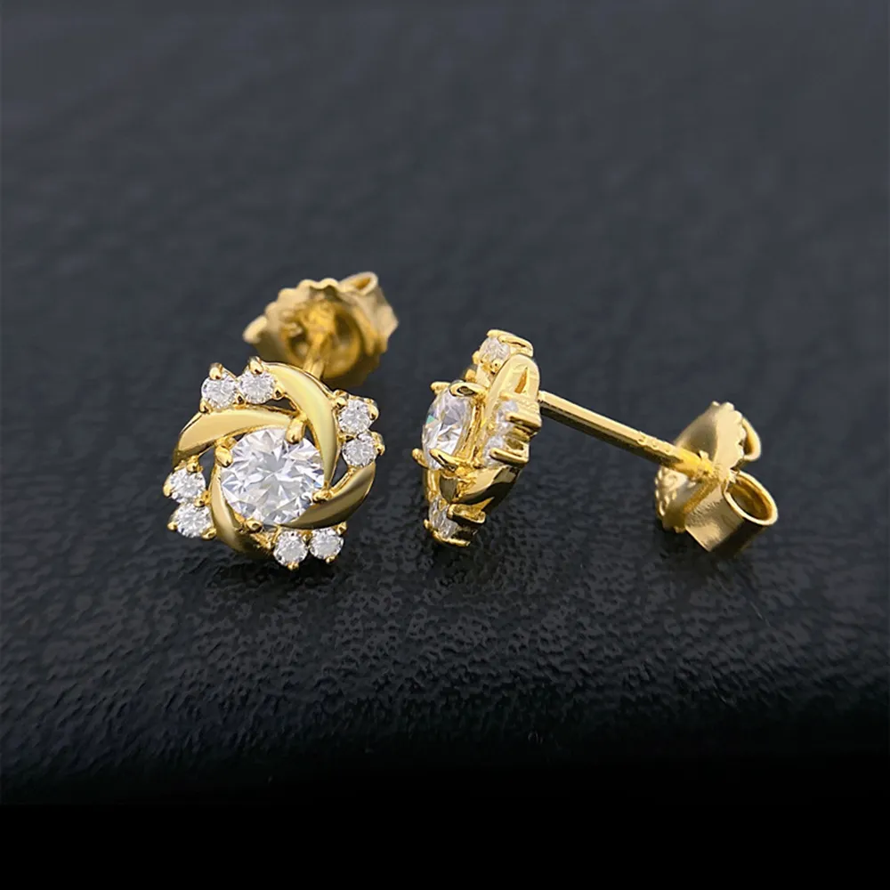 Cercei cu diamant și floare Charm Vvs, model moissanit, pentru femei, cercei rotunzi din argint, cu șuruburi pentru bărbați, bijuterii de înaltă calitate, testare gratuită_voghion.com