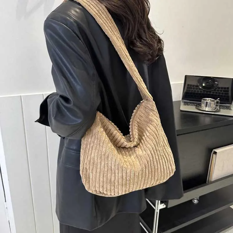 Borsa da designer Design semplice Borsa a tracolla in velluto a coste tinta unita Portafoglio e borsa a mano casual da donna_voghion.com