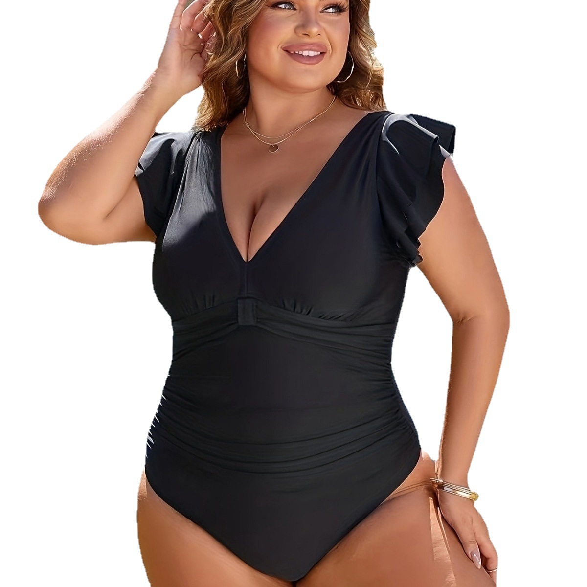 Damen großer einteiliger einfarbiger Push-Up-Blitz-Bikini-Badeanzug für Frauen_voghion.com